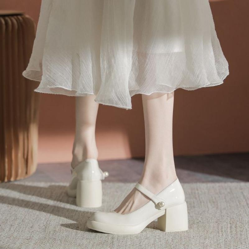 Модные белые туфли-лодочки на платформе с высоким каблуком, женские однотонные туфли Мэри Джейн на толстом каблуке, женские туфли с круглым носком, студенческие туфли, осеннее время