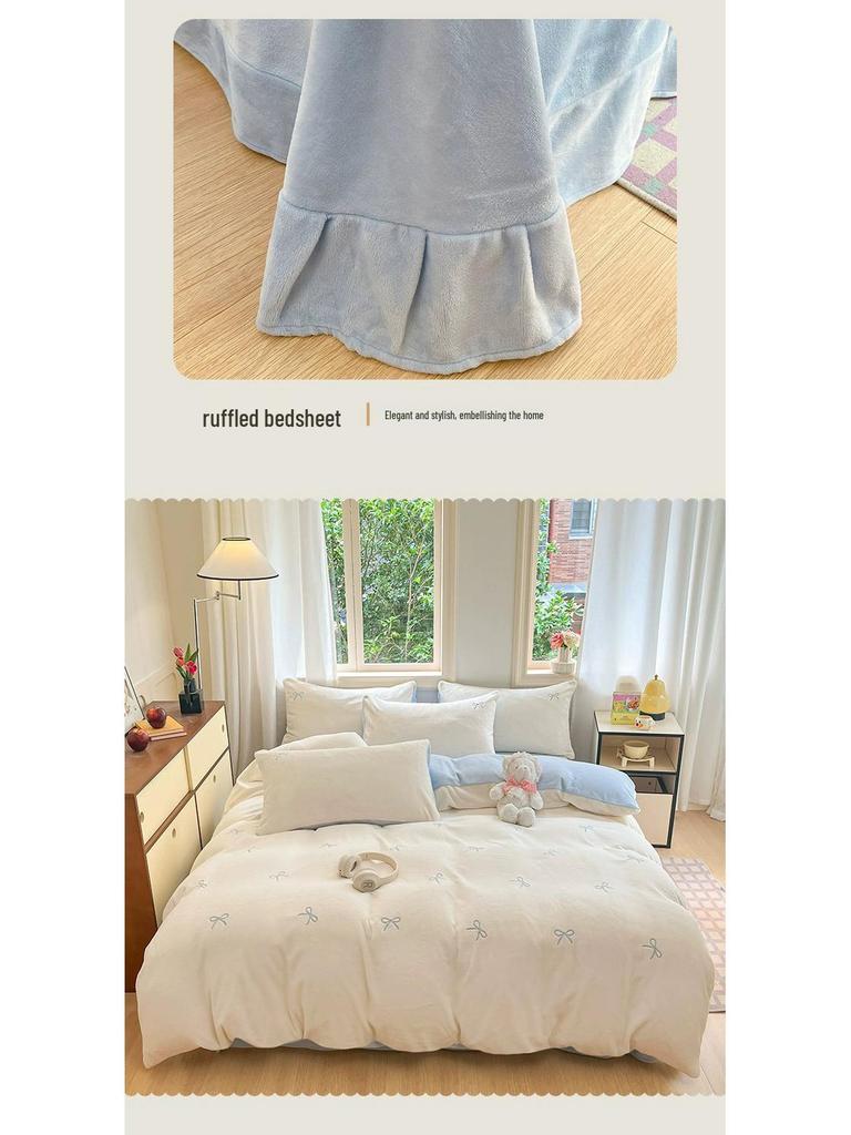 2025 New Thickened Warm Velvet Flannel Coral Fleece Bedding Set - Autumn/Winter Duvet Cover & Three-Piece Bedsheet