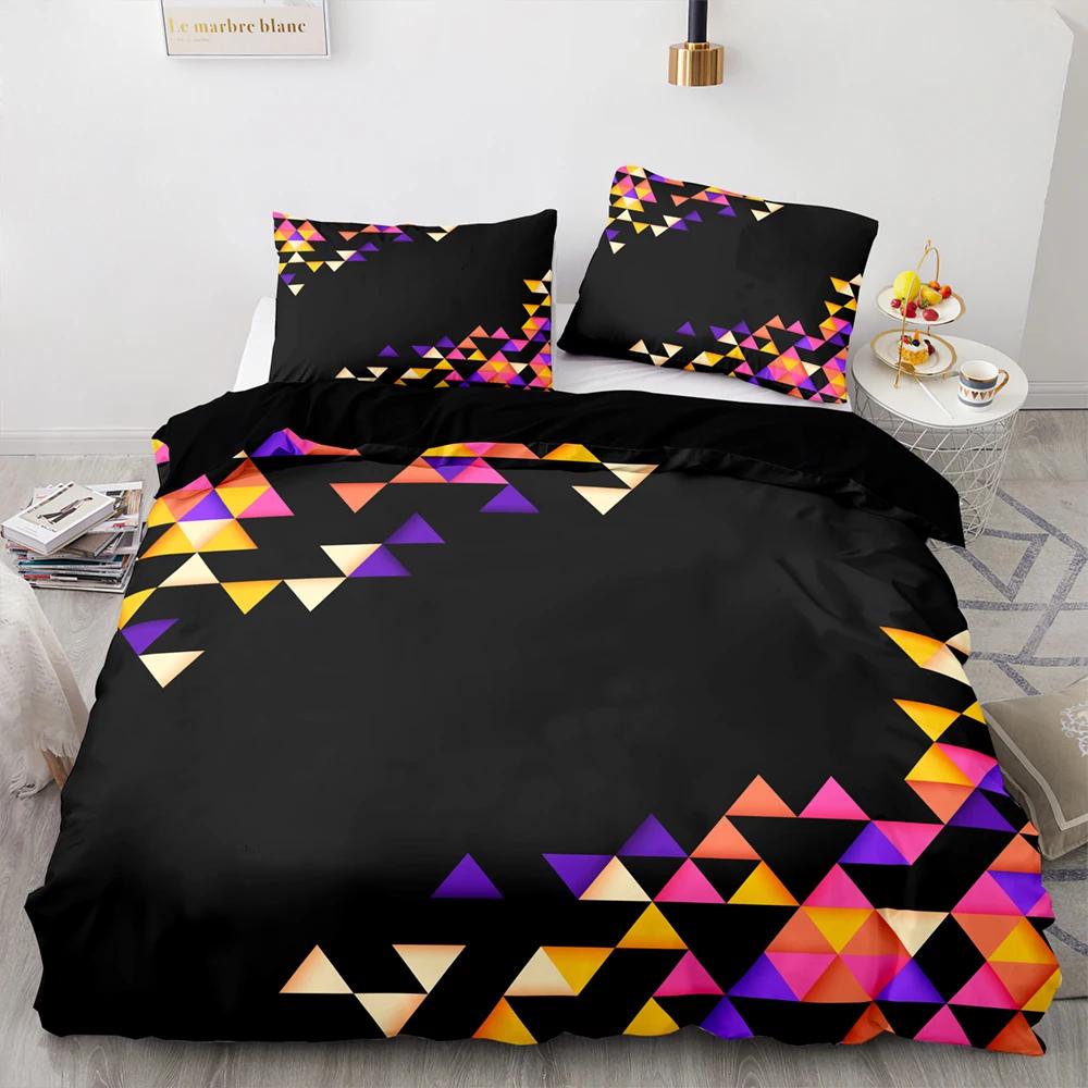 Red Glowing Polygonal Grid Pattern Bedding Set 135×200 Duvet Cover Set with Pillowcase 260×220 Quilt Cover Black Blanket Cover