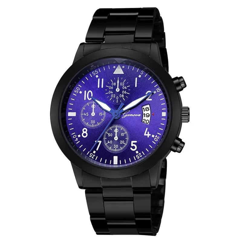 Geneva Watches Мужские Часы Люкс Мужские Часы Черная Нержавеющая Сталь Синий Циферблат Кварцевые Часы Мужские Спортивные Часы reloj hombre horloge heren