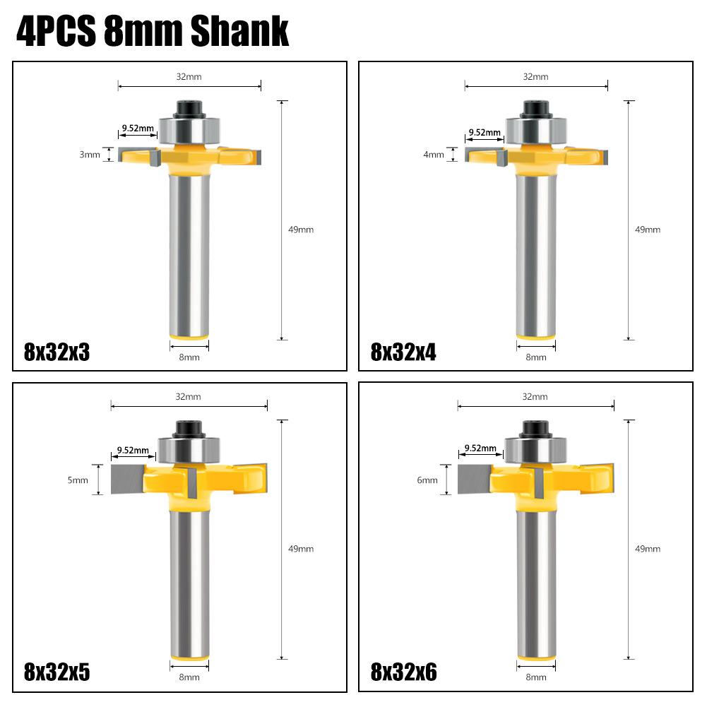 4-лезвийный шариковый Т-нож 8 рукоятка Деревообрабатывающая фреза Пазовая фреза Фреза для выемок Сплавная режущая головка Фреза для триммера