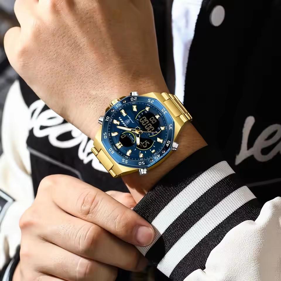 Мужские цифровые аналоговые часы - водонепроницаемый светодиодный ночник, модные наручные часы для отдыха на открытом воздухе для повседневного и активного отдыха