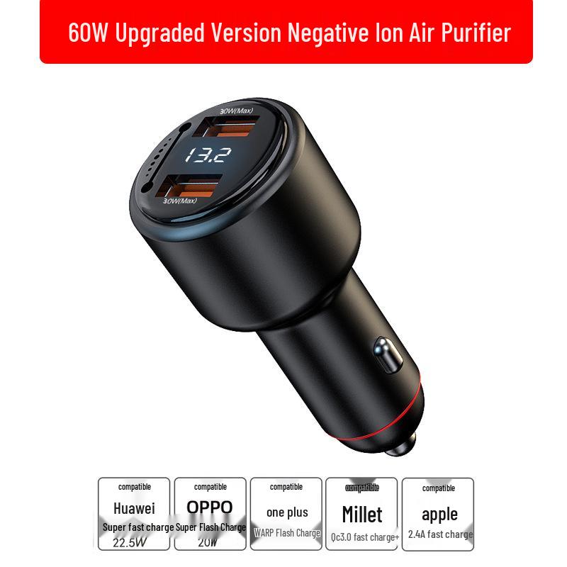 Dual USB Car Charger with Fast Charging & 200W Negative Ion Air Purifier