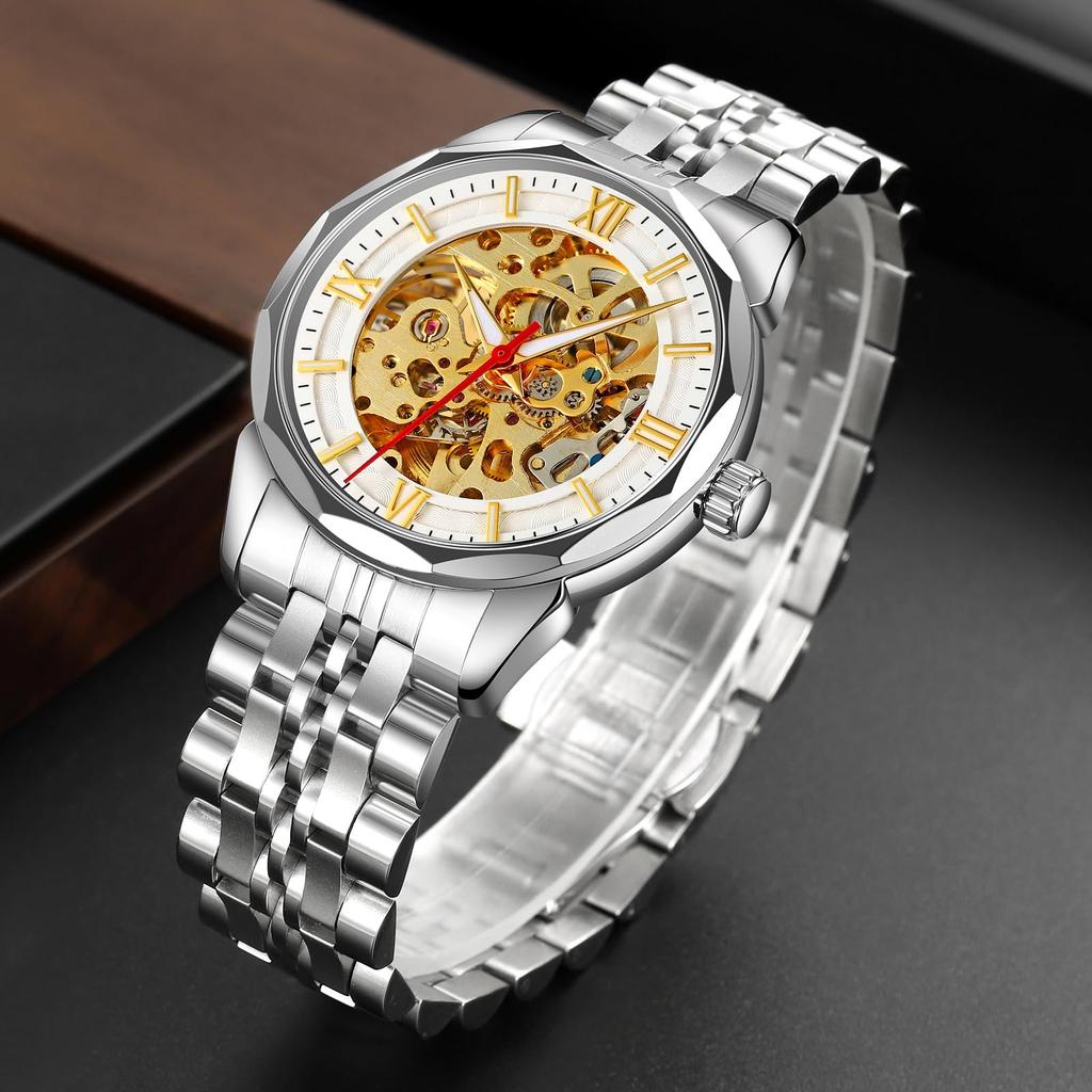 Мужские часы, механические, скелетонированные, из нержавеющей стали, водонепроницаемые, автоматические, с автоподзаводом, наручные часы в стиле стимпанк с ажурным циферблатом