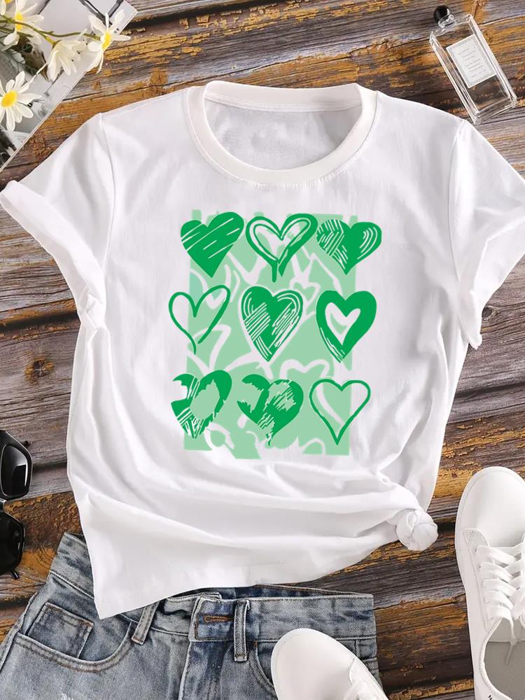 (Азиатский размер) модный love heart цветок футболки Печатная одежда Женская с круглым вырезом С коротким рукавом Женский топ Повседневная футболка Модная женская графическая футболка