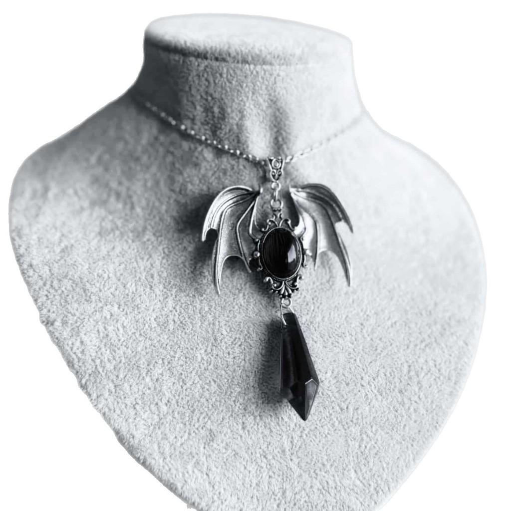 Gothic Baroque Ruby Crystal Necklace With Winged Pendant For Women