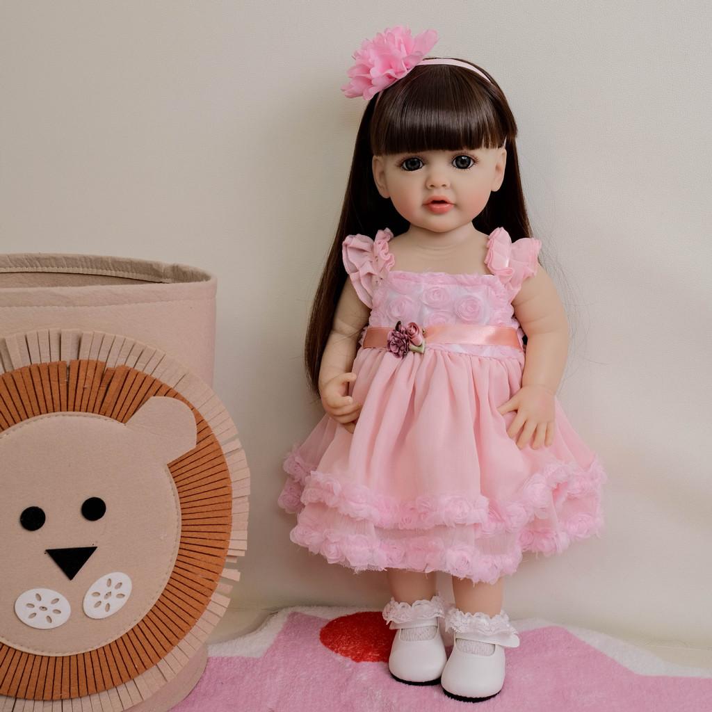 Full Silicone Reborn Baby Doll With Pink Dress And Flower Decoration For Kids Birthday