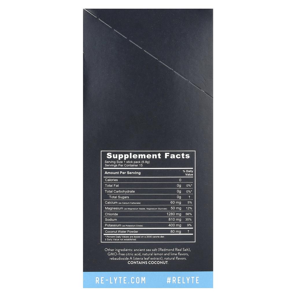 Redmond Trading Company Re-Lyte® Hydration, Lemon Lime, 15 Stick Packs, 0.24 Oz (6.8 G) Each