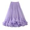 Mesh Yarn Midi Skirt High Elastic Waist Ruffles Trim A-line Skirt