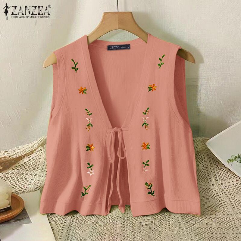 ZANZEA Женские повседневные топы без рукавов с V-образным вырезом и шнуровкой