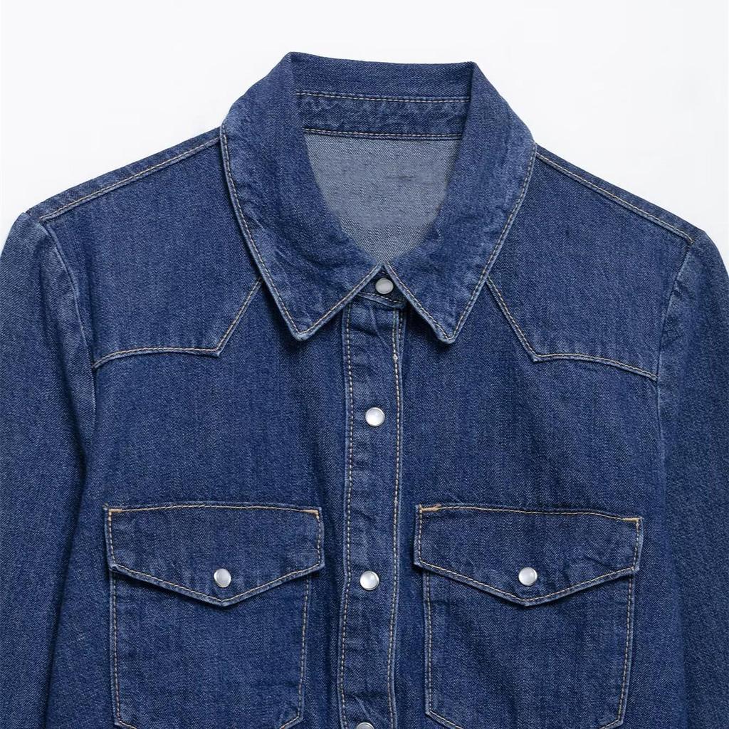 Весенний женский джинсовый комплект 2025 года: рубашка с поясом и плиссированные длинные брюки