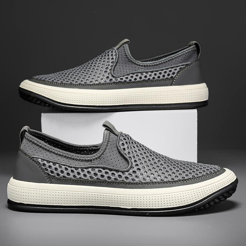 Fashion Lightweight Men Casual Shoes Breathable Slip On Male Casual Sneakers Anti-slip Men's Hollow Out Flats Outdoor Walking Mesh Shoes