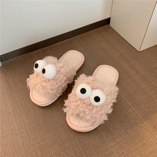 Cute Cartoon Fluffy Fur Slippers Slides Women 'S Autumn And Winter Funny Home Cotton Slippers Shoes Home Indoor Slippers