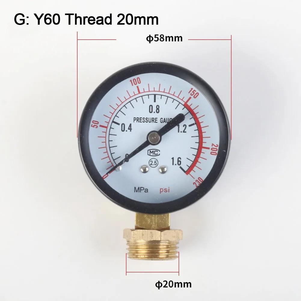 Аналоговый манометр Y60 от 0 до 1,6 МПа, от 0 до 230 PSI для систем воздушных компрессоров, совместимый с пневматическим оборудованием и оборудованием ОВК
