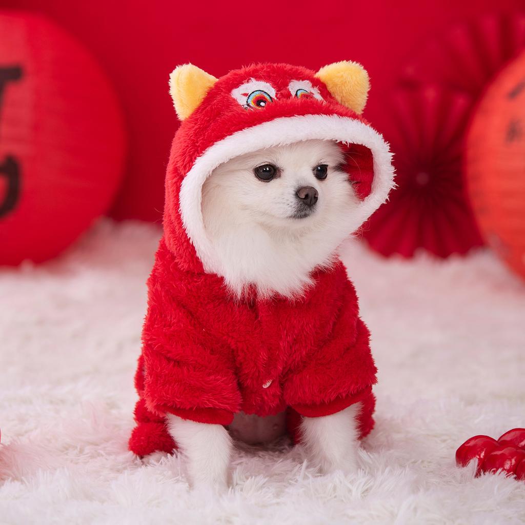 Dog Chinese New Year clothes National style Lion dance Festive red Spring Festival dog clothes Chinese New Year pet clothes puppies puppies