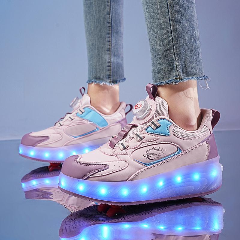 Детская спортивная обувь с подсветкой, перезаряжаемые двухрядные четырехколесные коньки, походная обувь, спортивная обувь для досок