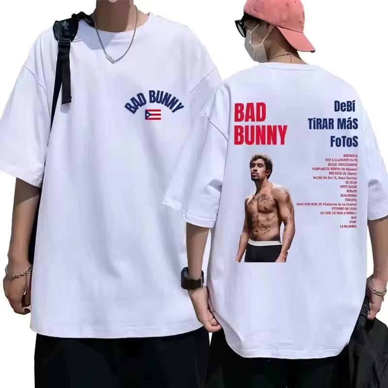 Unisex Loose Pure Cotton Vintage Trendy Hip Hop Bad Bunny Debi Tirar Mas Fotos DTMF Album Print Casual Short Sleeve Top T shirt