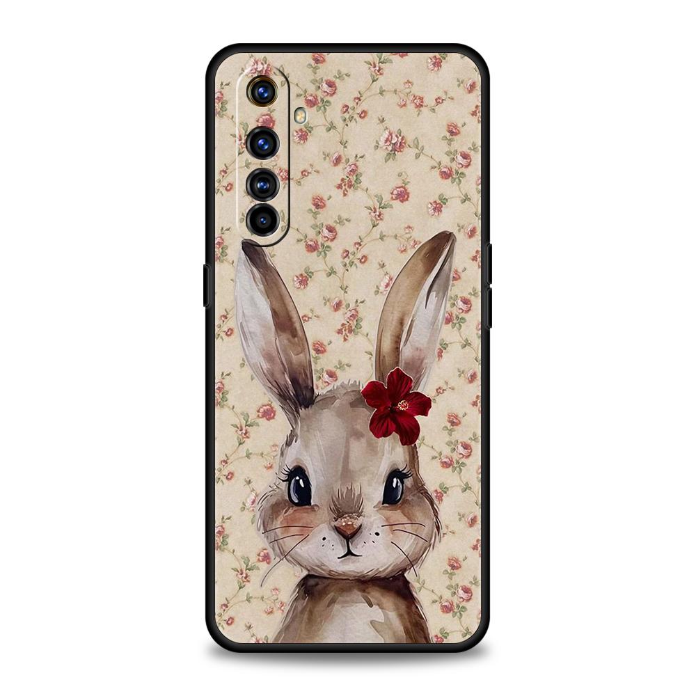 Мягкий ТПУ Чехол для телефона Realme 11 10 9 Pro Plus GT2 GT3 GT5 C21 C25 C35 C53 C55 C67 Pro 5G Рисунок тушью Кролик Арт Сумки