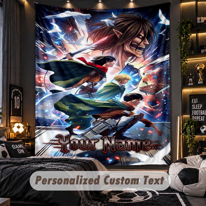 Personalized Wall Tapestry,Attack on Titan Custom Printed Name, Fabric Wall Art For Indoor Room Backdrop