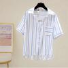 Черно-белая вертикальная полосатая рубашка женская летняя корейская подделка две модные рубашки повседневный топ