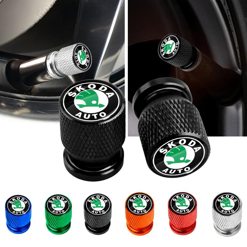 HRQB8 Car Tire Valve Stems Cap Aluminum Tyre Wheel Stem Air Valve Cover Airdust For Skoda Octavia Fabia Kamiq Kapoq Rapid SCALA Superb
