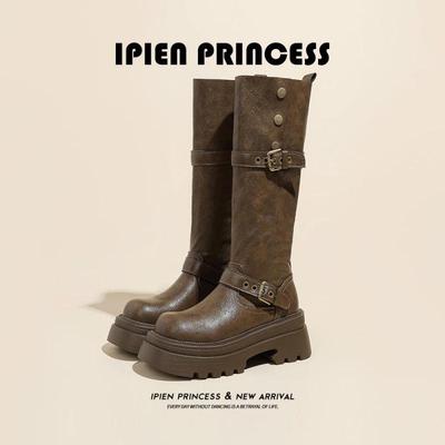 Женские ковбойские сапоги Meilard - 2025 Осень Коричневые, Высокие, для активного отдыха и путешествий.