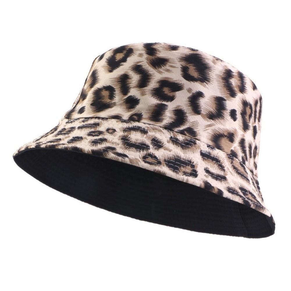 Double-Sided Bucket Hat Leopard Patterned Sun Cap Beach Sun Protect Hat Outdoor Travel