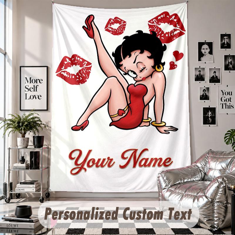 Custom Tapestry Wall Hanging, Betty Boop Personalized Name Text Home Wall Decor