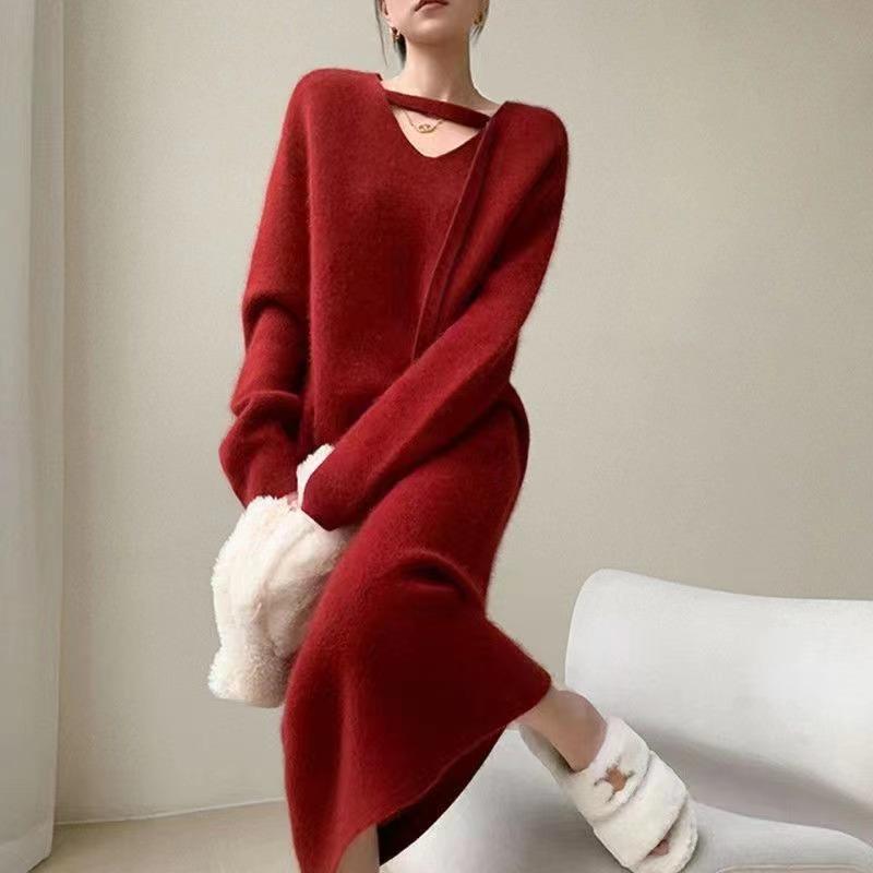 Autumn and Winter Women's Sweater Dress Knitted Dress Sub with A Coat Inside The Bottom of The Fall Long Sweater Dresses