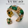 French Hot-Selling Malachite Bracelet with Multi-Gemstone Ring: Exquisite Retro Niche Design In Copper-Plated Real Gold.