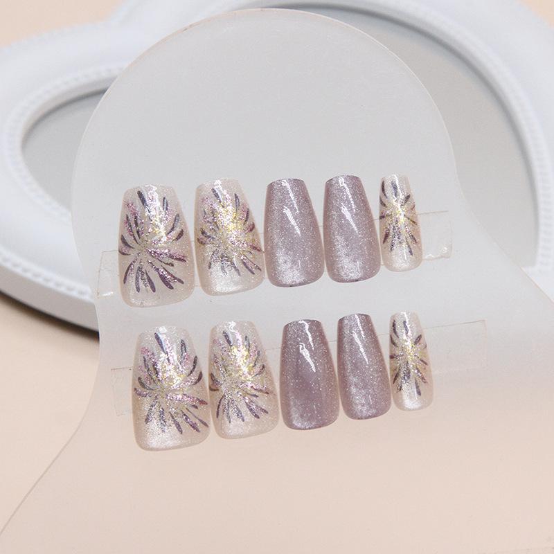 24 Pieces Fireworks Cat's Eye Wearing Nail Removable Nail Art Sheet Nail Sheet Ballet Nail Medium T Fake Nail Live Nail Art