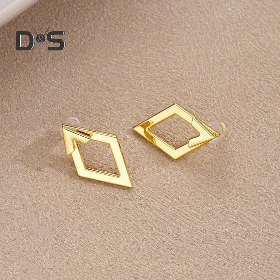 1 пара женских геометрических серег в форме ромба, гипоаллергенные, легкие, минималистичные, массивные серьги, полые, квадратные спереди и сзади, металлические серьги-гвоздики, ювелирные изделия