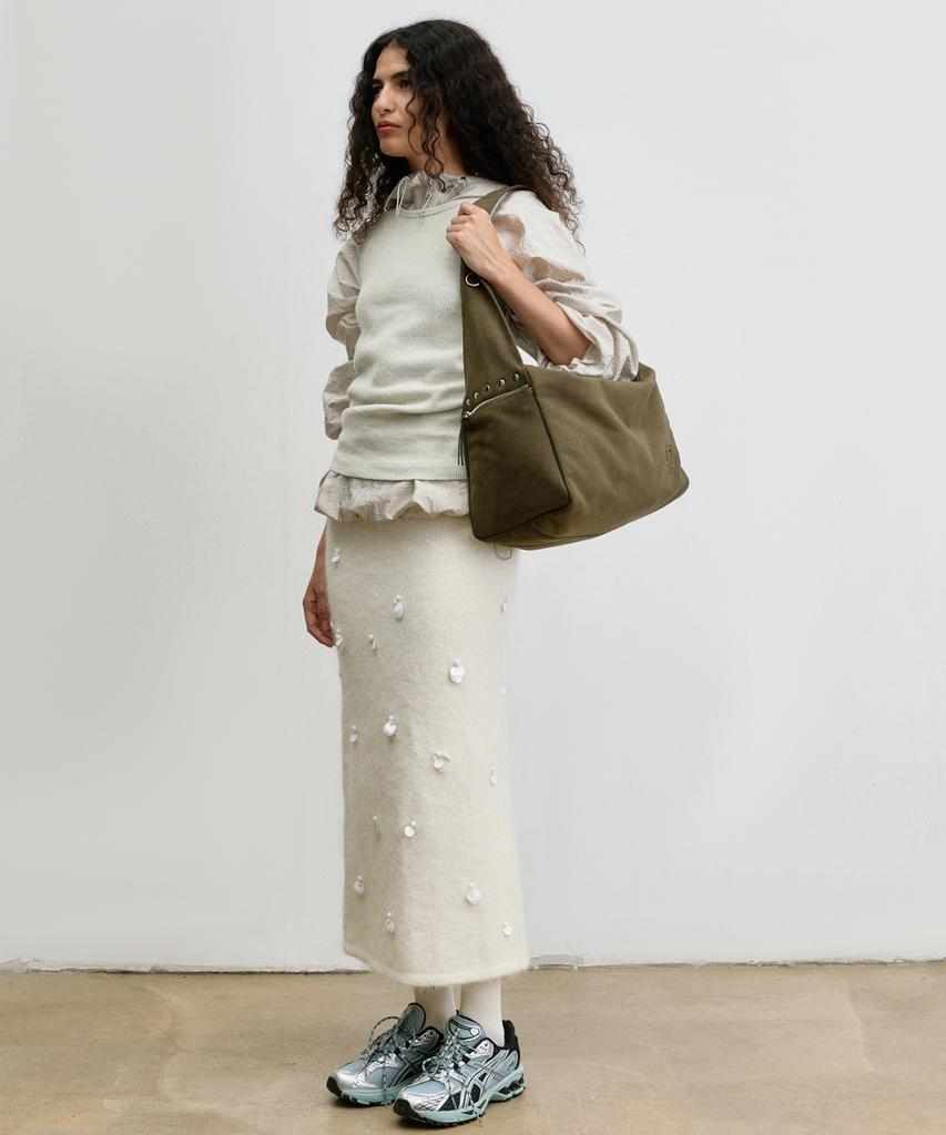 Christine Project Stud Suede Bulky Bag(Matcha)