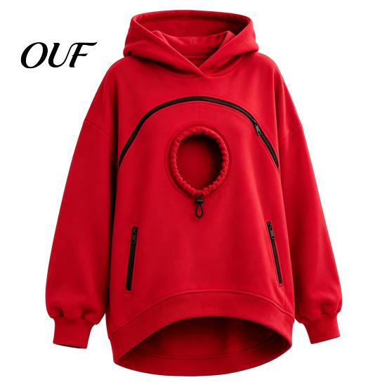 Cat Holder Pullover Women Pet Carrier Hoodie with Front Side Pockets, Solid Color Casual Hooded Dog Sweatshirt, Carrying Pouch Top for Autumn