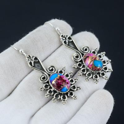 Серьги King Man с розовой колючей устрицей Dahila и бирюзовыми драгоценными камнями, овальные серьги, серьги из стерлингового серебра 925 пробы, серьги с камнем рождения, женские серьги