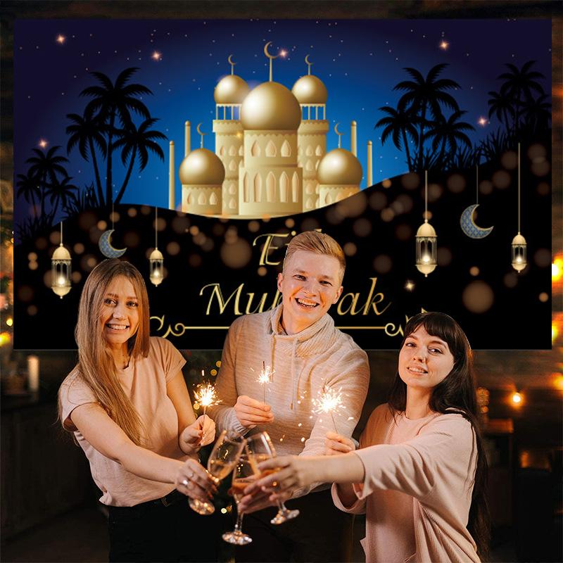 Рамадан Подвесной флаг Рамадан Украшения 2024 для дома Карим Помощь Ид Мубарак Исламская вечеринка Украшения Настенный гобелен Ткань