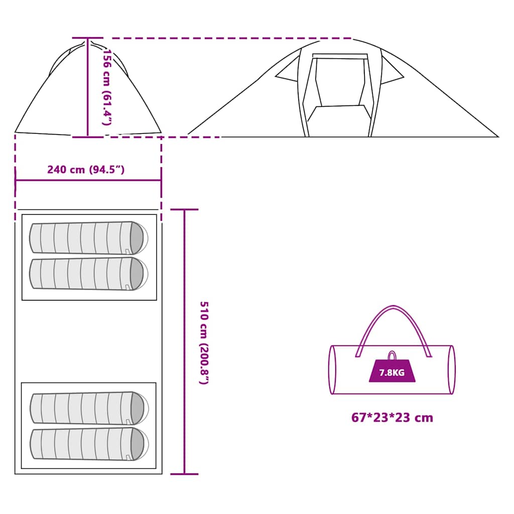 Tunnel Tent with Grey and Orange Roof 510 x 240 x 156 cm Taffeta