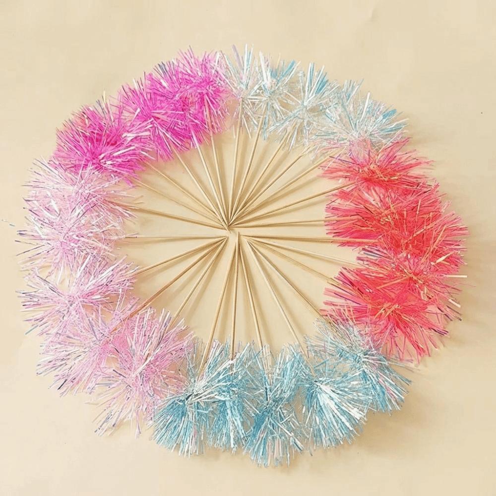 5Pcs Creative Plug-in Birthday Carnival Colorful Rain Silk Cake Plugin Cake Decoration New Year Tassel Baking Plug-in Card