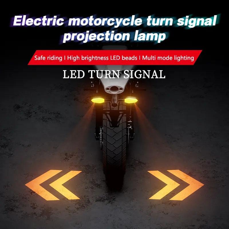 2Pcs Motorcycle Turn Signals LED Projector Turn Signal Lights with Arrow Projection Waterproof 27 ModesBlinkers Warn Light
