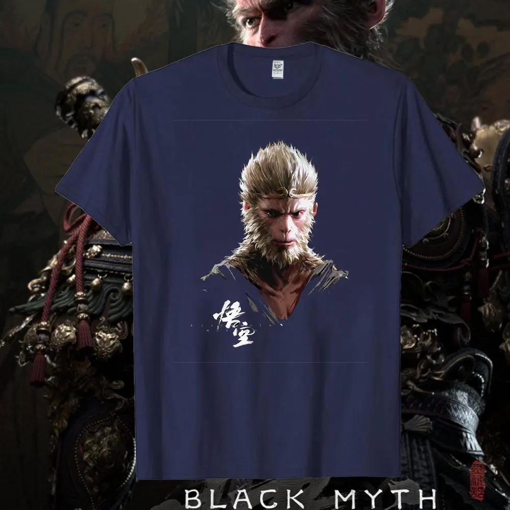 Черная футболка Myth Wukong Retro 90-х годов для мужчин Черная футболка Myth Wukong Games унисекс с коротким рукавом из хлопка на лето