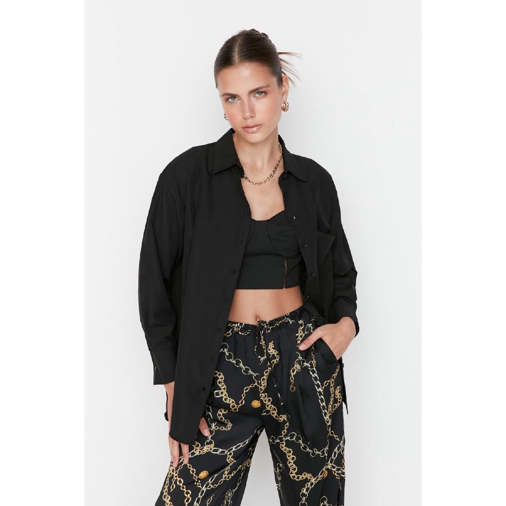 Белая рубашка-бойфренд с одним карманом/широкая хлопковая рубашка Twoaw20go0115