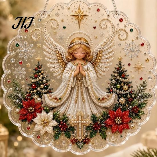 Religious Nativity Crafts Christmas Faux Pearl Painting Suncatcher Kit, 3D Nativity/Santa Claus/Bird/Tree Holiday Window Hanging Decor Beads