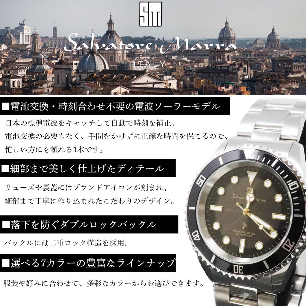 Salvatore Marra 10 ATM Water Stainless Steel Metal Black Japanese Salvatore Marra Business Casual Popular Brand Watch SM22110 Includes Watch Cloth x