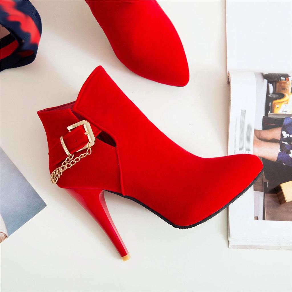 B5/женские короткие сапоги на высоком каблуке, пикантные маленькие однотонные универсальные короткие сапоги на тонком каблуке с острым носком