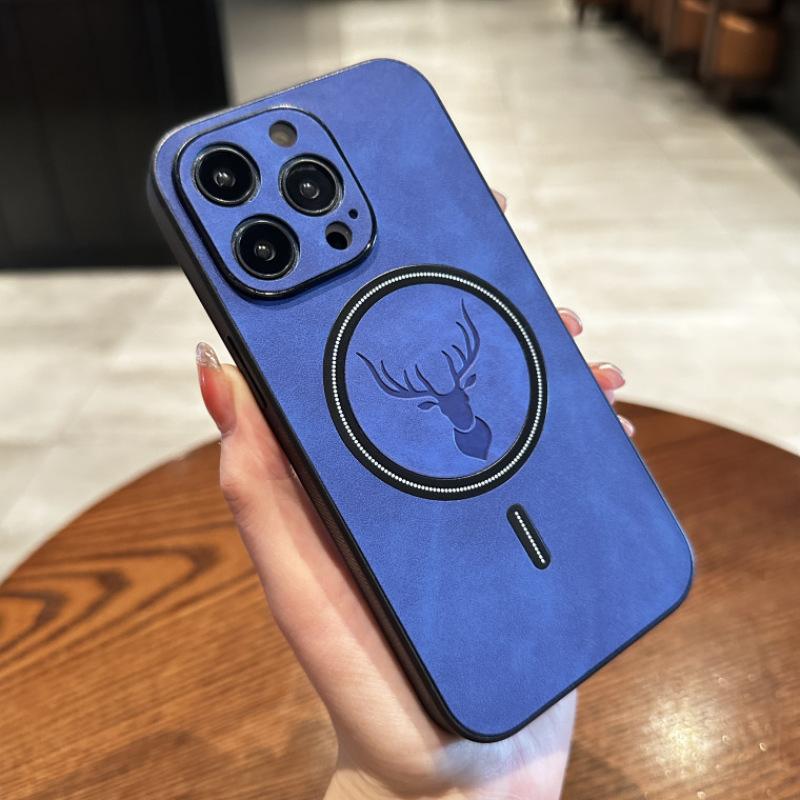 Luxury Magsafe Wireless Charge Deer Cortex Phone Case For iPhone 15 14 13 12 11 Pro Max X XS XR Max Plus Magnetic Bumper Cover