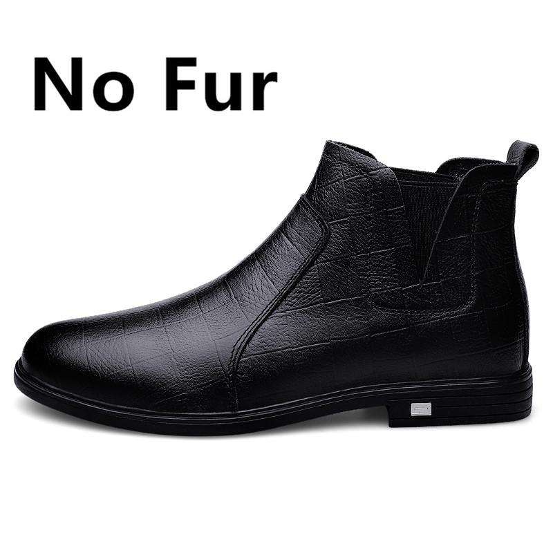 Men Genuine Leather Boots Fur Winter Men Fashion Ankle Boots Business Casual Man Snow Boots Work Shoes Mens Boots Chelsea Shoes