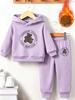 Classic Bear Print Children's Warm Sports Outfit with Autumn/winter Anime Print - Long-sleeved Hoodie Set