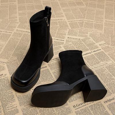 Женские зимние ботинки на высоком каблуке, замшевые толстые мотоциклетные ботинки, дизайнерская зимняя обувь для женщин 2024 года, тренд Goth Mujer Zapatillas