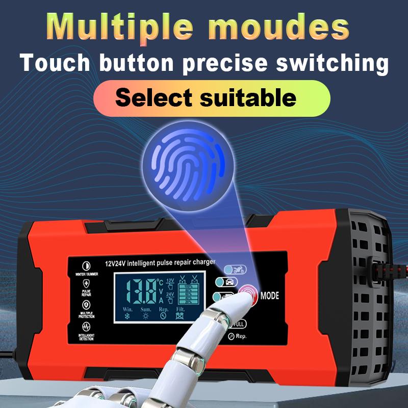 Зарядное устройство для аккумуляторов 24 В 5 А 12 В 10 А, умная быстрая зарядка для автомобильных аккумуляторов, 7-ступенчатый импульсный заряд, ремонт для AGM GEL WET свинцово-кислотных аккумуляторов