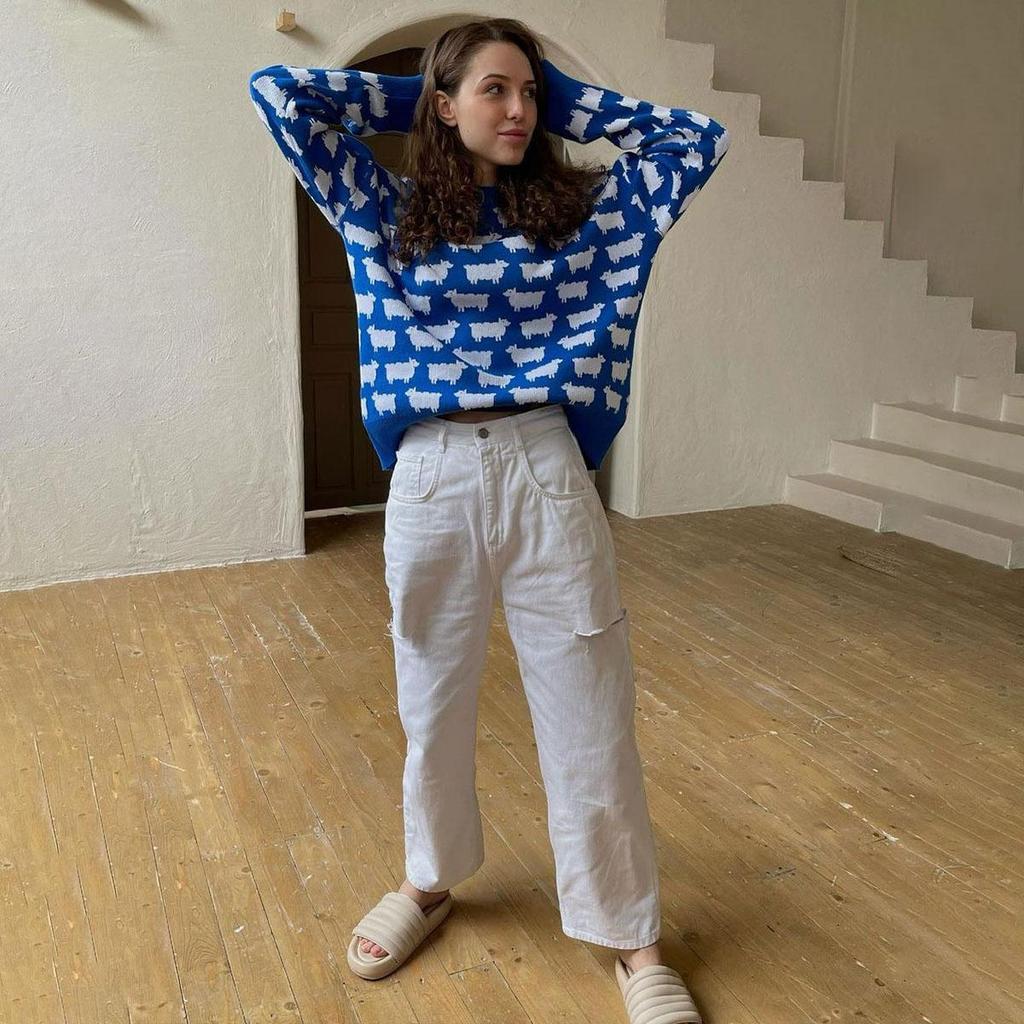 Women Autumn Winter Causal O Neck Long Sleeve Knit Sweater